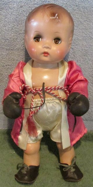 Antique Unmarked 13 " Composition Boxing Boy Doll " Champ " Robe Boxing Gloves Look
