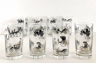 Vtg Libbey Drinking Glasses Horse Curio Carriage Buggy Cocktail Short Set 8 Mcm
