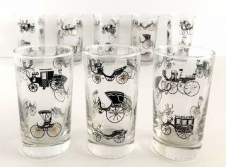 Vtg Libbey Drinking Glasses Horse Curio Carriage Buggy Cocktail Short Set 8 MCM 2