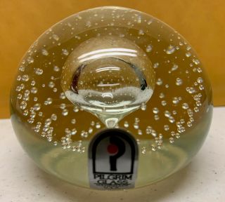 Vintage Pilgrim Art Glass Crystal Controlled Bubble Paperweight,  Label
