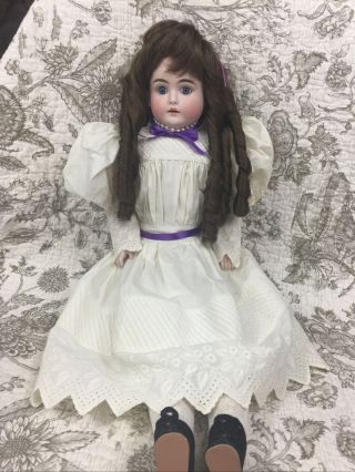 Antique Bisque Doll Head L Leather Body 25” Germany