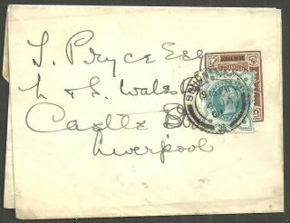 China - Shanghai Local Post Wrapper With Gb 1/2d Bournemouth 1901 Liverpool