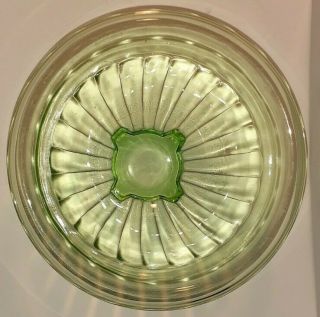 Uranium Vaseline Art Deco Mixing Bowl Depression Glass Ribbed Design Square Base