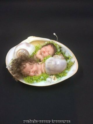 Ooak Polymer Clay Baby Boy Girl Snail Twins Miniature Mermaid Fantasy By Rae