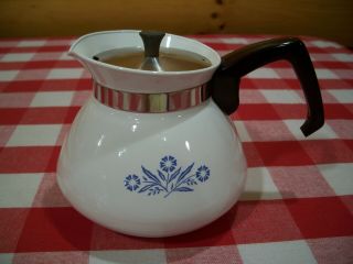 Vintage 6 Cup Coffee Tea Pot/ Lid.  Blue Cornflower Pattern,  Corning Ware.