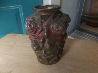 Vintage Red And Gold Goofus Glass 6 3/4 - Inch Vase With Rose Design