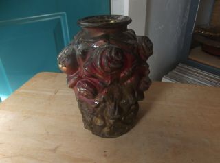 Vintage Red and Gold Goofus Glass 6 3/4 - Inch Vase with Rose Design 2