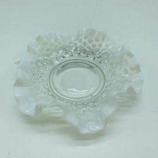 Vintage Fenton Hobnail Clear Opalescent Moonstone Ruffled Candy Dish Bowl 6 "