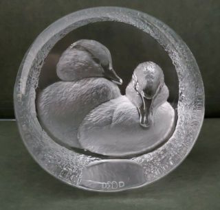 Mats Jonasson Ducks Geese Paperweight Lead Crystal Glass