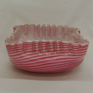 Vintage Peppermint Red & White Stripe Glass Candy Square Bowl