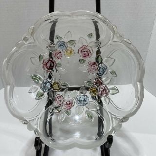 Mikasa Bella Rose Frosted Crystal Heart Shaped Sides Bowl With Raised Flowers
