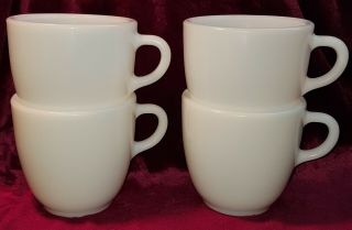 Set Of 4 Vintage Pyrex White Milk Glass Coffee Cups Diner Mugs Made In Usa 1952