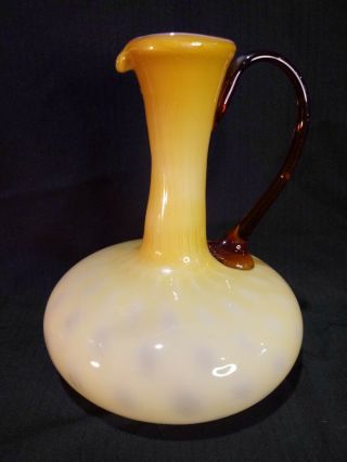 Vintage Empoli Butterscotch Cased Optic Pitcher With Applied Amber Handle
