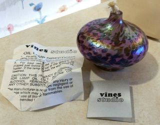 Vines Studio Oil Lamp - Mt.  St.  Helens Art Glass - Purple