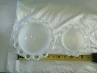 2 Vintage White Milk Glass Lace Edge Pedestal Footed Candy Dishes 3