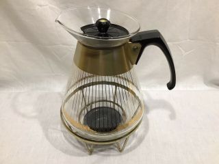 Vintage Mid Century Pyrex 10 Cup Glass Coffee Carafe W/ Gold Lines