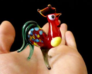 Murano Italy Style 2.  1 " Red Art Glass Figurine Chicken Rooster Bird Ornament