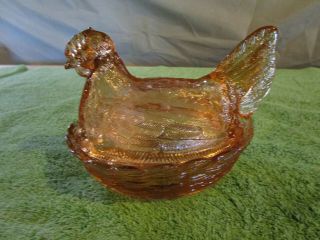 Glass Open Tail Hen On Nest Chicken Candy Dish Pink?