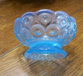 Vintage Moon And Stars Low Bowl Opalescent Blue 5 " Wide 3 " Tall
