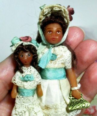 Tiny Sweet 3 1/2 " Miniature Ooak Artist Dollhouse Doll & 2 " Dolly
