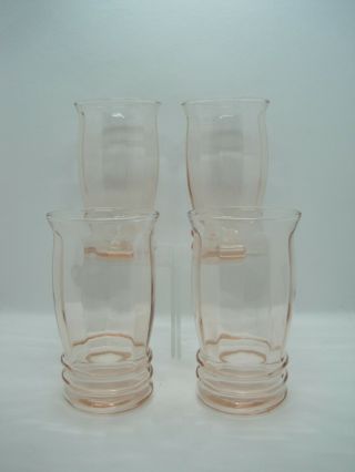 4 Vintage Macbeth Evans Pink Depression Glass Tumblers - Optic Ribbed Pattern