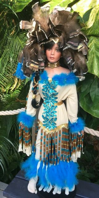 Rustie 34” Native American Porcelain " Blue Raven " Doll W/stand
