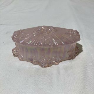 Vintage Fenton Pink Carnival Glass Cabbage Rose Trinket Dresser Box