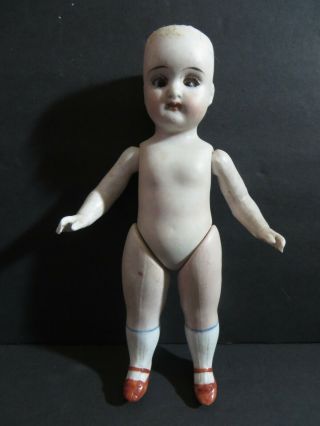 Rare 7 " Antique All Bisque Doll Germany Sleep Eyes Closed Mouth Painted Shoes