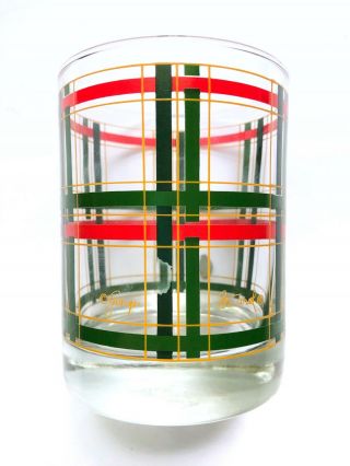 Georges Briard Signed Mid - Century Red And Green Plaid Double Old Fashioned Glass