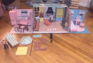 Vintage Tammy Barbie 1963 Ideal Cardboard Dream House W/furniture