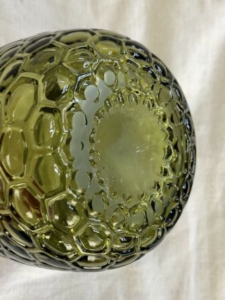 Vintage Blenko Glass Hand Blown Owl Vase Pitcher Honeycomb Green 3