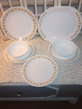 Corelle Butterfly Gold Corning Ware 1 Platter 2 Bowls & Plates Bowls,  7 Pc 