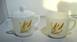 Vintage Fire King Cream And Sugar In The Wheat Pattern