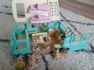Sylvanian Families Campervan Cat Family Twin Babies Vehicle Playset Toy Kitchen