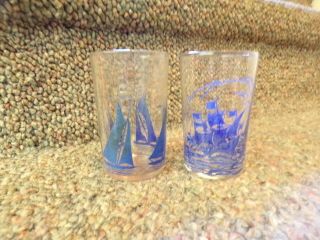 Vtg Swanky Swigs Juice Glasses Set Of 2 Sailboats
