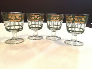 Vintage Libby (?) Set Of 4 Wine Glasses Green Grapevine With Gold