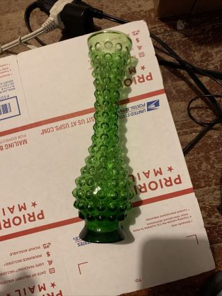 Lefton ' s Hand Blown Hobnail Vase - Green EUC With Sticker No Cracks Or Chips 3