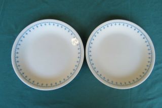 2 - Vtg Corelle Livingware Snowflake Blue Garland 8.  5 " Salad Or Dessert Plates