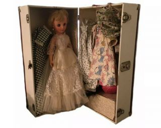 Vintage 1950’s Baby Boomer 20” Vinyl Bride Doll Trunk Clothes 14r Royal