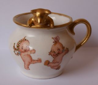 Antique Kewpie Dolls Dancing Scene On Porcelain Mini Chamber Pot W/pig Germany