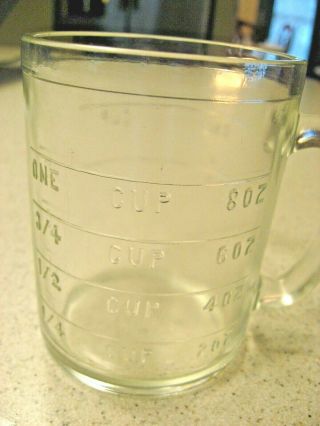 Vintage Hazel Atlas Clear Glass Measuring Cup Spout - Less With Raised Increments