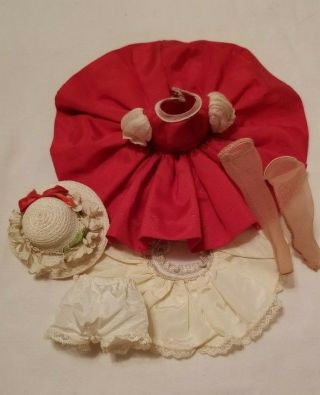 Vintage Madame Alexander Cissette Complete Red Dress Hat Slip/un Nylon