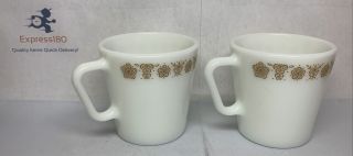 (hj) Pyrex Corning Corelle Butterfly Gold Set Of 2 D Handle Coffee Mugs Cup 1410