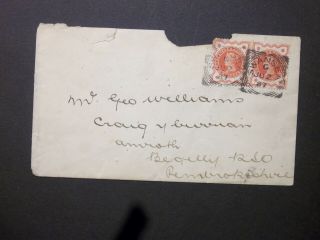 Wales Glamorgan 1887 Qv 1/2d Pair Envelope Swansea Squared Circle To Begelly Rso