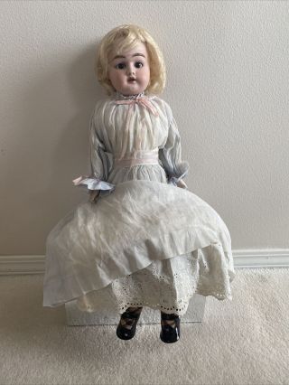 Antique Vintage German Bisque Doll Special 2 Leather Body 24 "