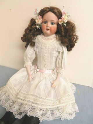 Antique 1913 German 24” Armand Marseille 370 Bisque Head Doll Leather Body