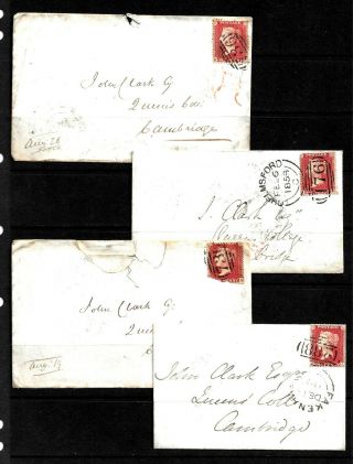 Gb - Qv Penny Red Stars On Cover With Numeral Cancels (x4)