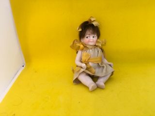 Antique All Bisque German 4 1/2” Bent Knee Dollhouse Mignonette Kestner? Doll