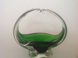 Vintage Murano Green And Clear Glass Sommerso Sculptured Hand Made Bowl