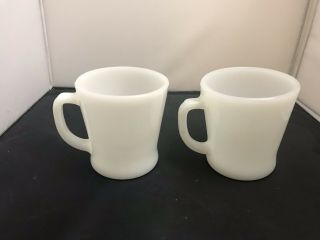 Vintage Fire King White Milk Glass D Handle Coffee Mugs